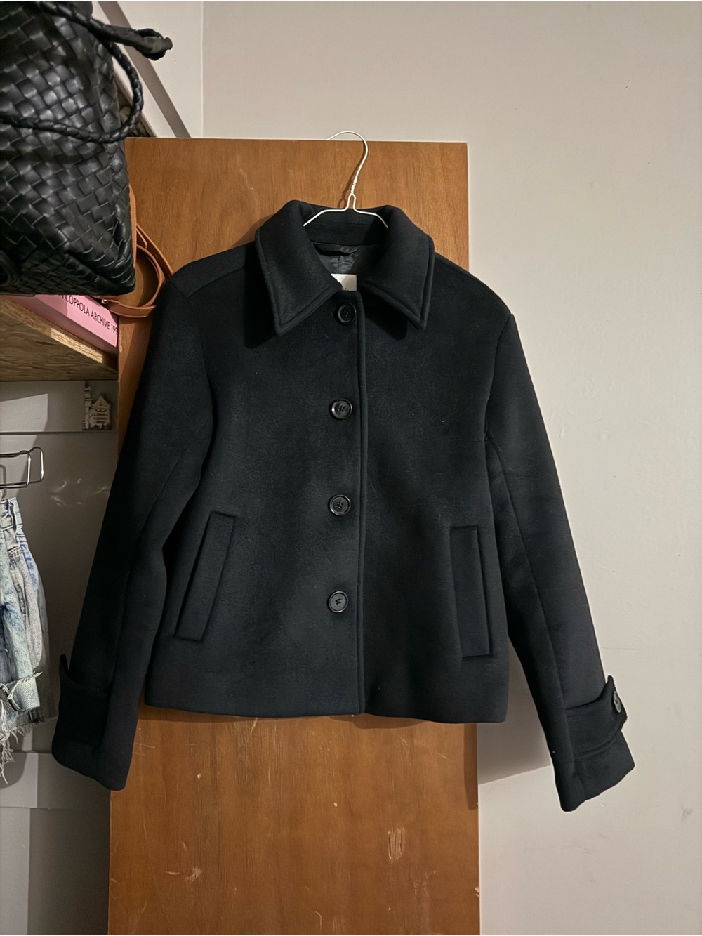 NWT Abercrombie Short Wool-Blend Coat Black Button Jacket